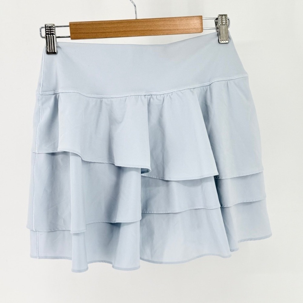 Yogalicious Womens Light Blue Tiered Ruffle Tennis Skort Built-in Shorts Large